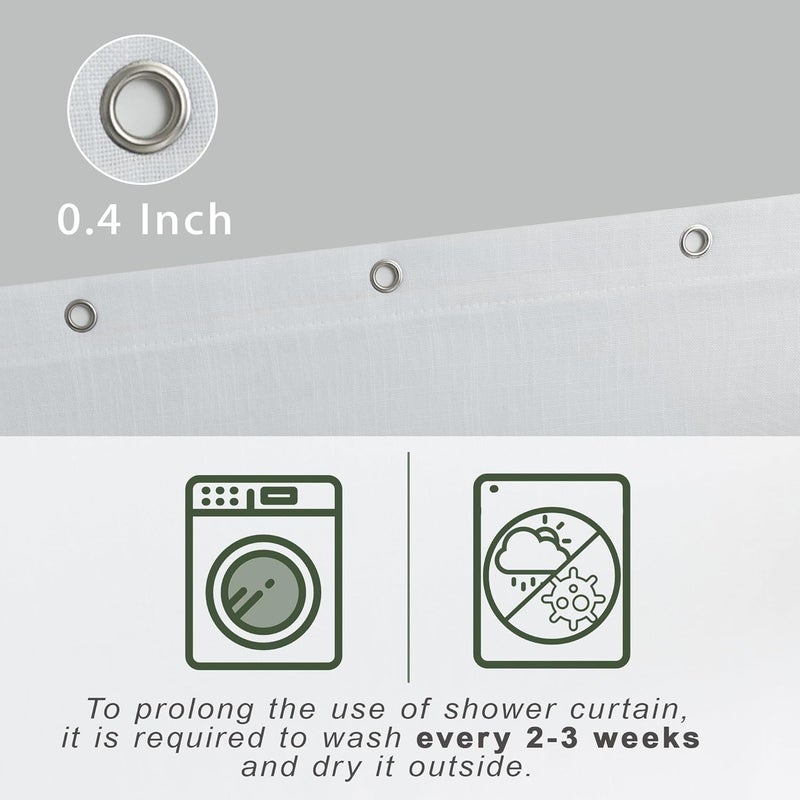 KOUFALL White Shower Curain 90 Inches Long for Bathroom,Fabric Extra Long Shower Curtain Liner Set with Hooks - Image 3
